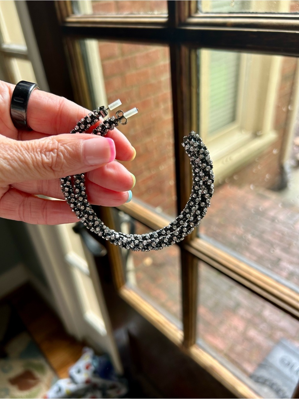 Sparkling Black & Silver Crystal Hoop Earrings